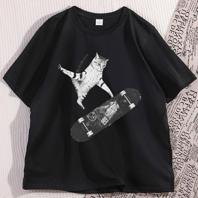 Vintage Cat Graphic Tee for Skater Graphic T Shirts Cute Funny Kitten Cat Tshirt Soft Casual Unisex Streetwear Male Clothing