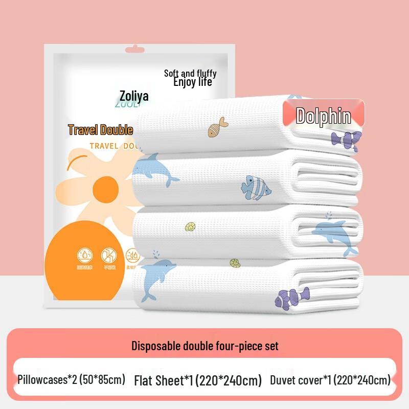 Disposable Dolphin Print Double Bedding Set