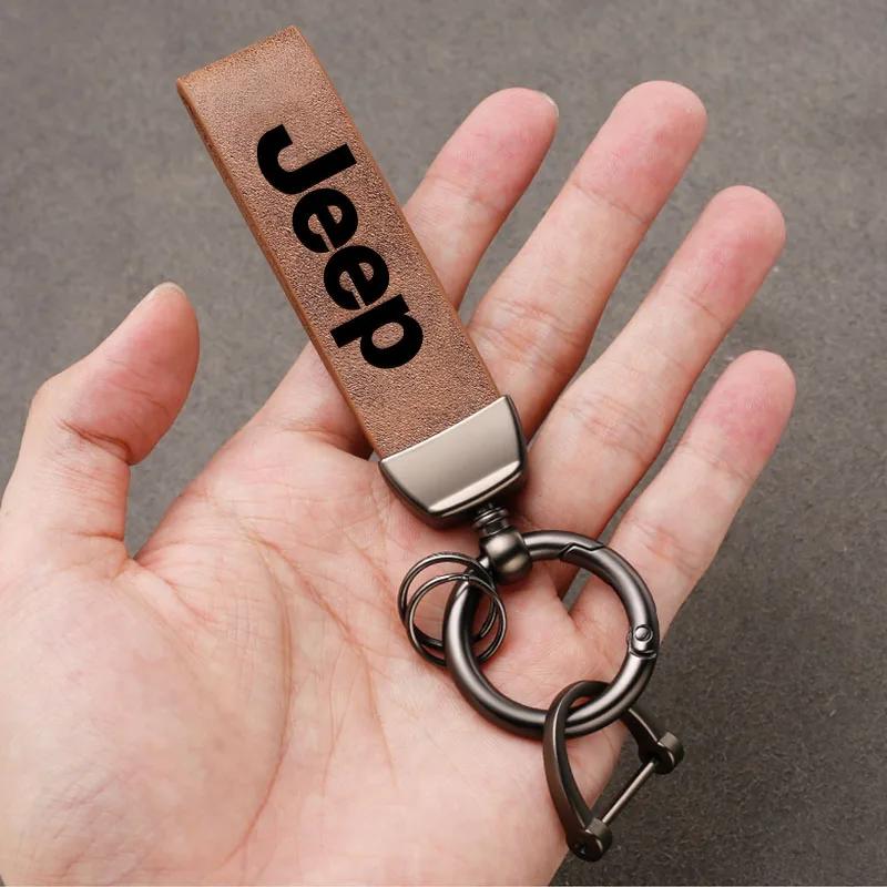 Für Jeep Hochwertiger Leder Schlüsselanhänger Mit Auto Logo Schlüsselanhänger Zubehör Für Jeep Grand Cherokee Wrangler JK Gladiator Compass