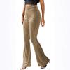 Women's Fashion Sexy High Waist Gold Velvet Ribbed Flared Pants