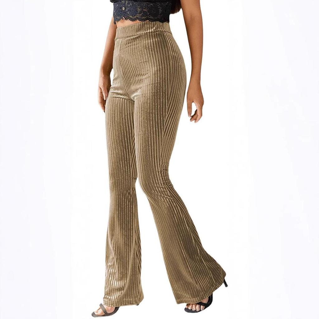 Women's Fashion Sexy High Waist Gold Velvet Ribbed Flared Pants