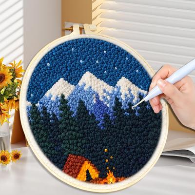 CHENISTORY Scenery Diy Punch Needle Embroidery Starter Kits For Beginner Starry Night DIY Embroidery Set Yarn Painting Arts