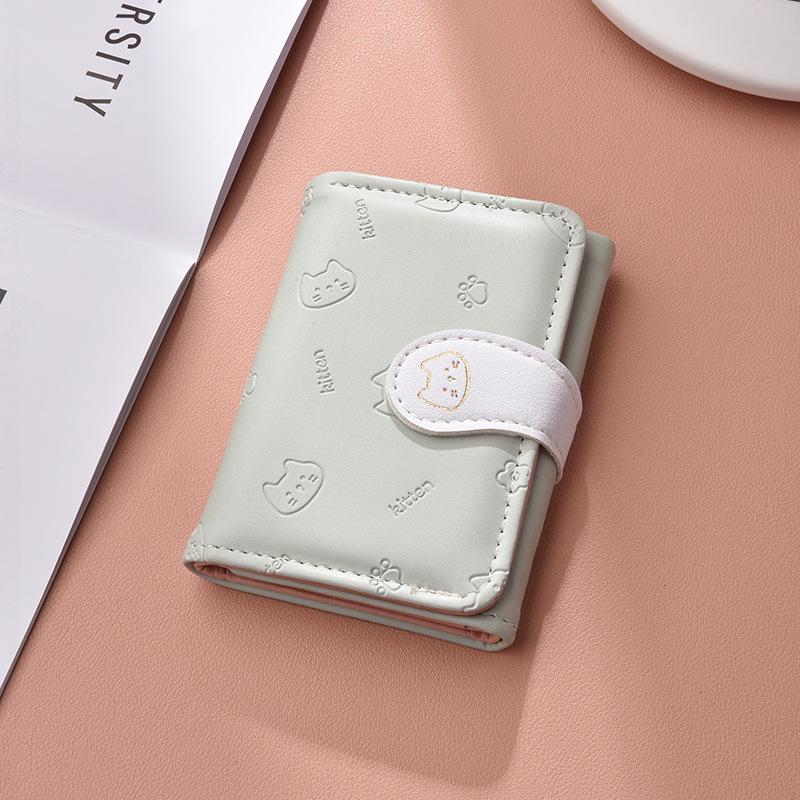 Three-Fold Cartoon Kitten Short Wallet: Multi-Card Slot Coin Purse for Women and Students