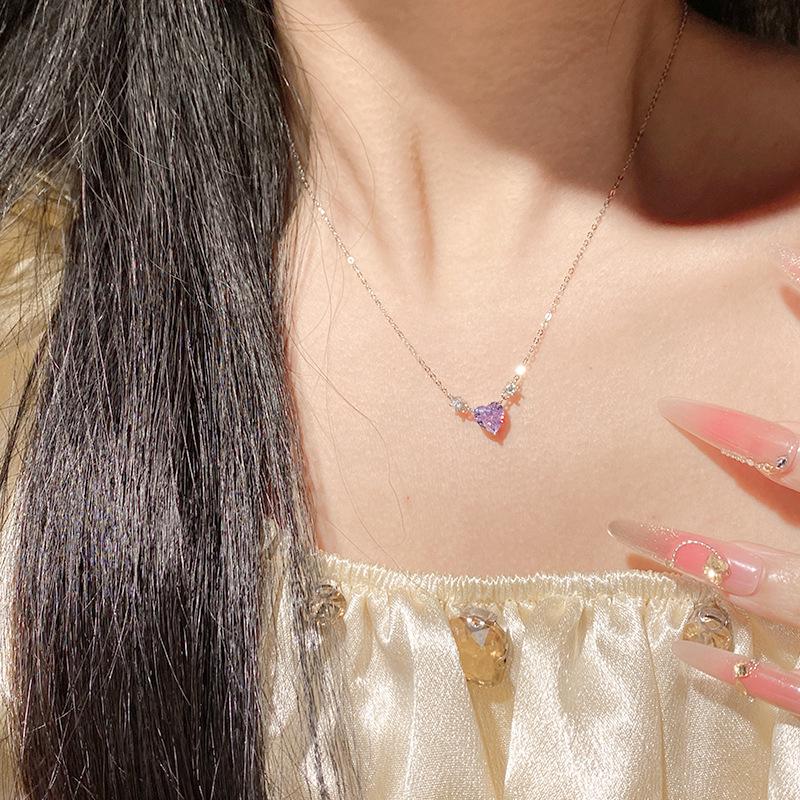 S925 Sterling Silver Heart Necklace with 5A Zirconia, Clear Sky Collection, Women's Clavicle Chain