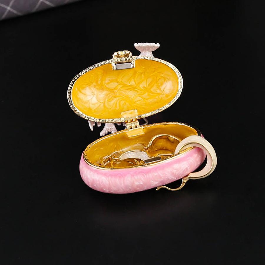 Double Magpie Pink Diamond Jewelry Box Oval Storage Box Light Luxury Ornament Ring Earrings Storage Box Flip