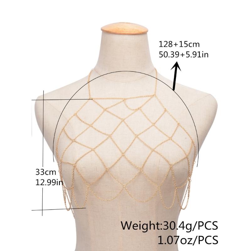 Mesh Body Chain Handmade Chest Chain Sexy Beach Bikini Bra Chain Harness Belt Body Accessories for Women and Girls