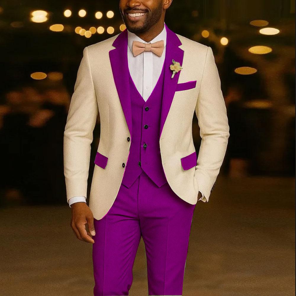 Ivory Men's Suit  3 Pieces Blazer  Vest Pants Wedding Tuxedos Formal Male Suit for Wedding Groomsmen Prom