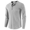 European and American Style Men’s Solid Waffle Henley Shirt Long Sleeve T-shirt Buttoned Round Neck Top