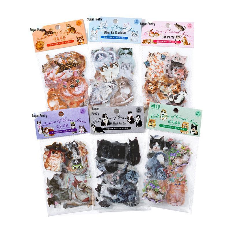 Cute Cat Journal Sticker Pack - 40 Decorative DIY Sheets