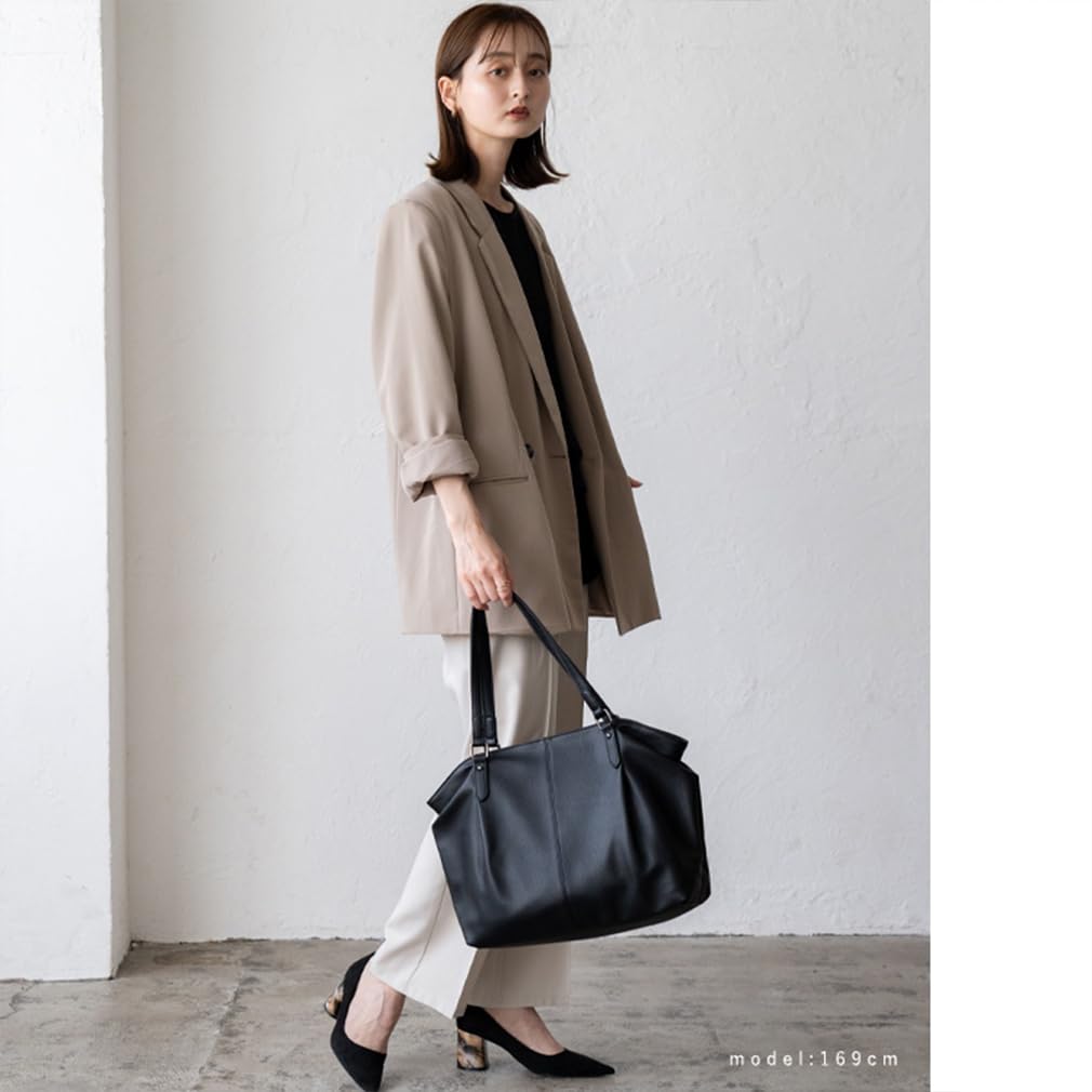 VITAFELICE Women's 3-Room Side Tuck Tote Bag (inb-10037p) (Black)