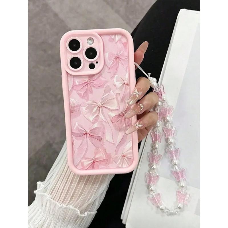 iPhone16/15ProMax mobile phone case with lanyard bow, Apple 14/13 bracelet 12pro11.