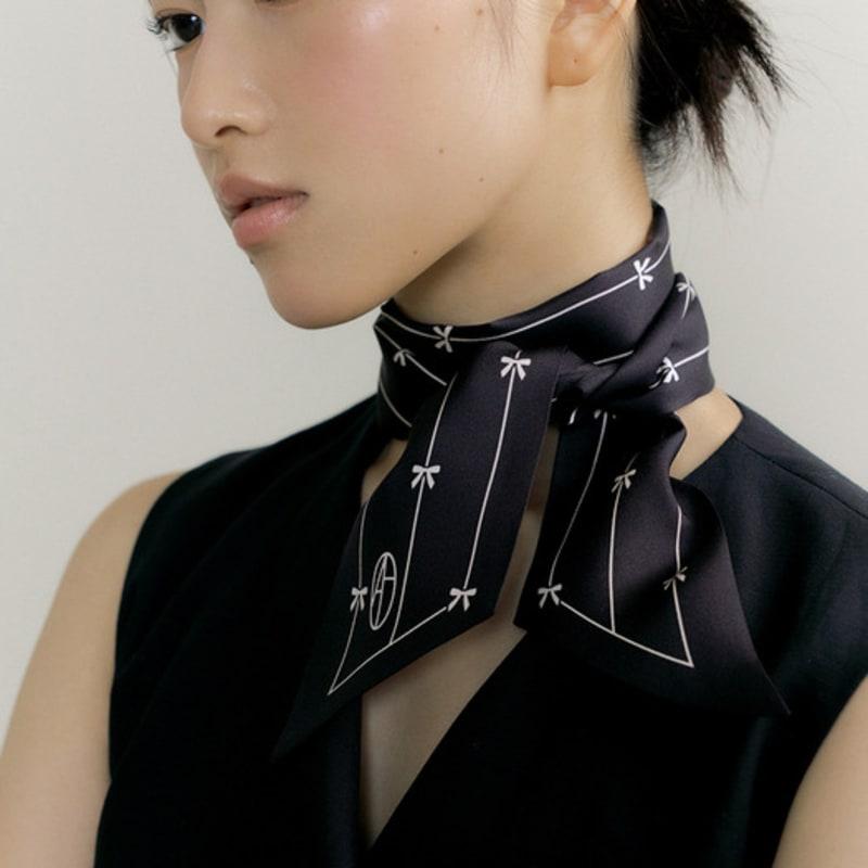 AVVINA PELLE Ribbon Long Twilly Silk Scarf - Black