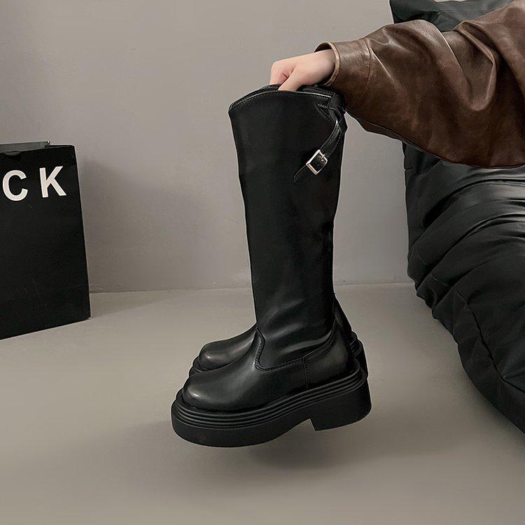 

Ziyan~ Boots Women s Boots Autumn and Winter Thick Legs 2025 New Thick-soled Small Skinny Boots Black Knight Boots 34 чёрный