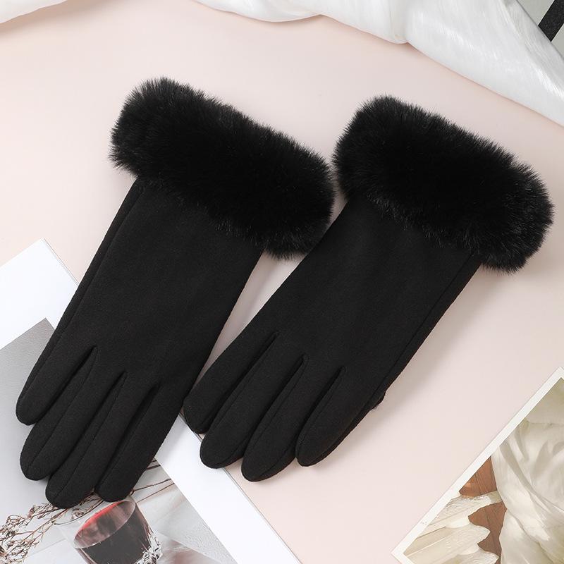 Women's Cute Bow Touchscreen Gloves for Autumn & Winter - Warm, Thickened Velvet, Cold-Proof for Outdoor Cycling