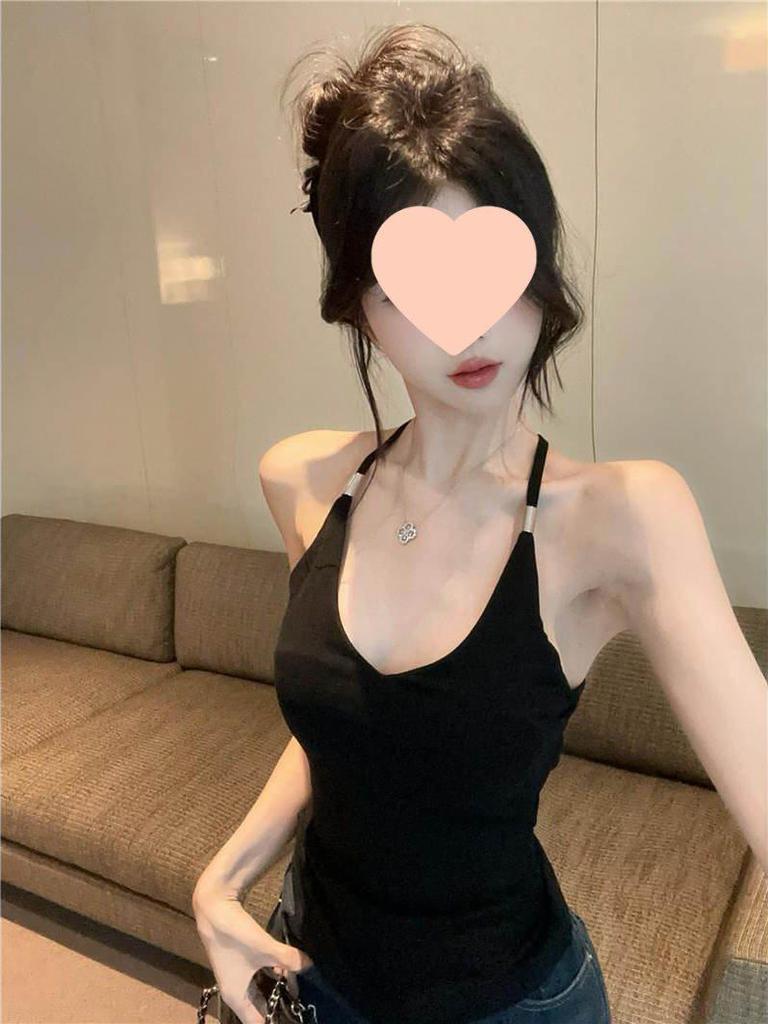 Halter V-Neck Camisole Crop Top with Breast Pads - Women's Spicy Summer Sexy Bandeau Outwear