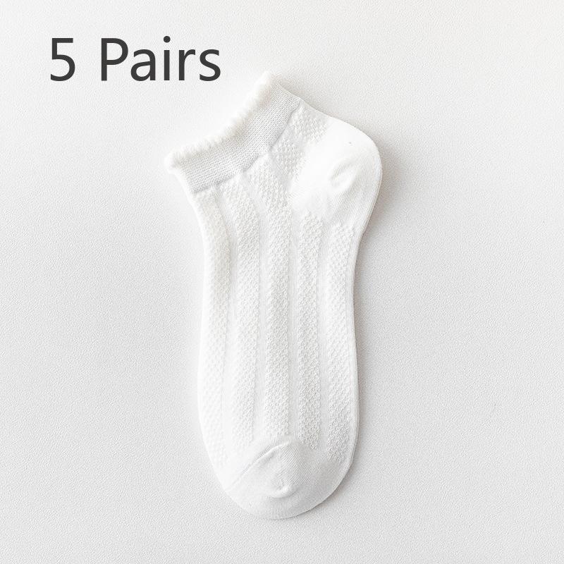 

5 пар женских летних тонких хлопковых носков без косточек с дезодорантом, впитывающих пот, сетчатых, дышащих, с неглубоким носком 5 Pairs белый
