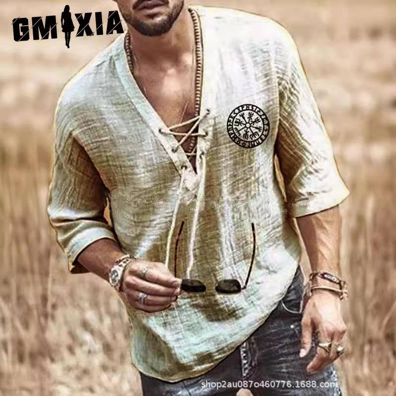 

GMXIA Хлопковая футболка с коротким рукавом Мужская модная свободная футболка с рукавом до локтя с принтом Сочувственная футболка XXXL хаки