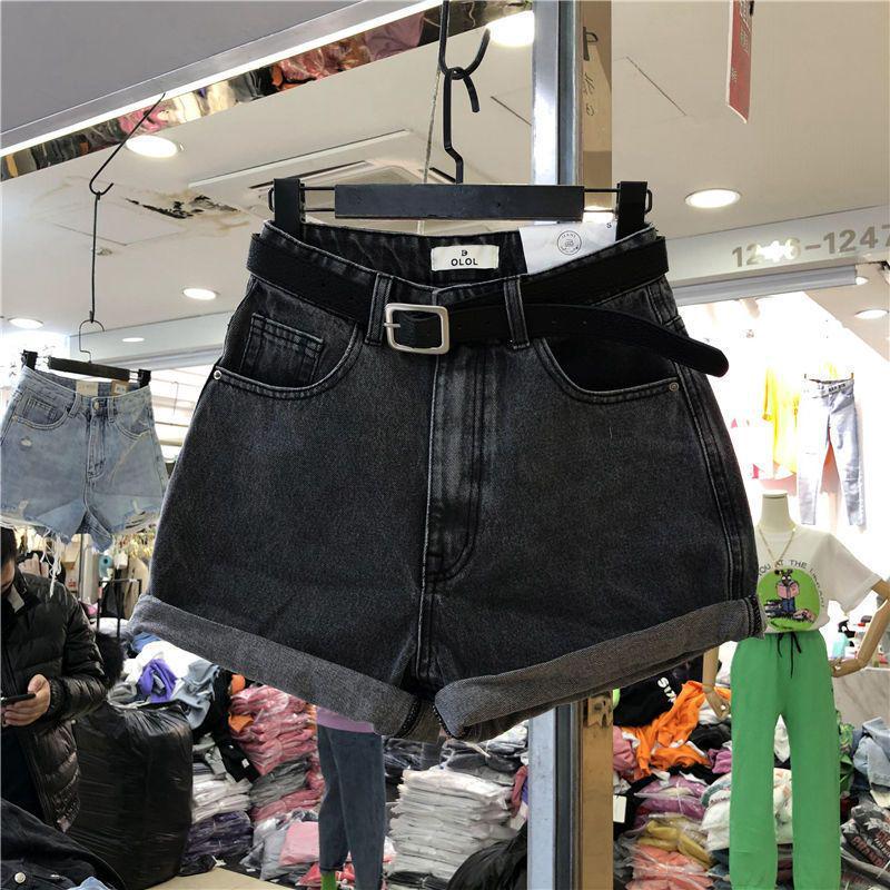 2026 Women's High Waist A-Line Denim Shorts: Slimming, Versatile, Wide Leg, Rolled Hem, Korean Style.