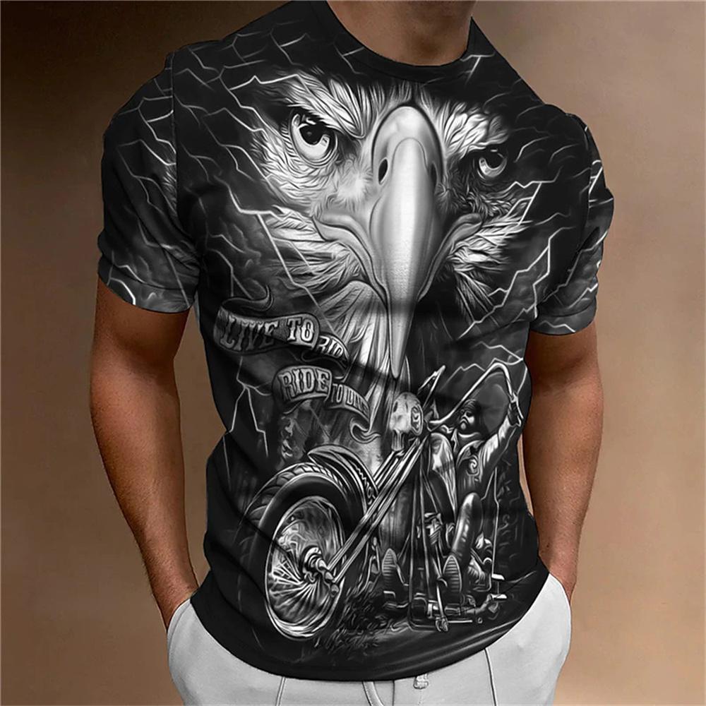 Animal T-Shirt For Men Eagle Motorcycle 3d Print Retro Trend Men'S Top Loose Oversized Shirt Everyday Casual Clothing Street Tee