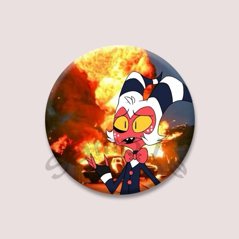 Helluva Boss Enamel Pin Custom Blitzo Verosika Mayday Stolas Brooch Funny Cartoon Lapel Badge for Bag Jewelry Fans Friend Gifts 32mm