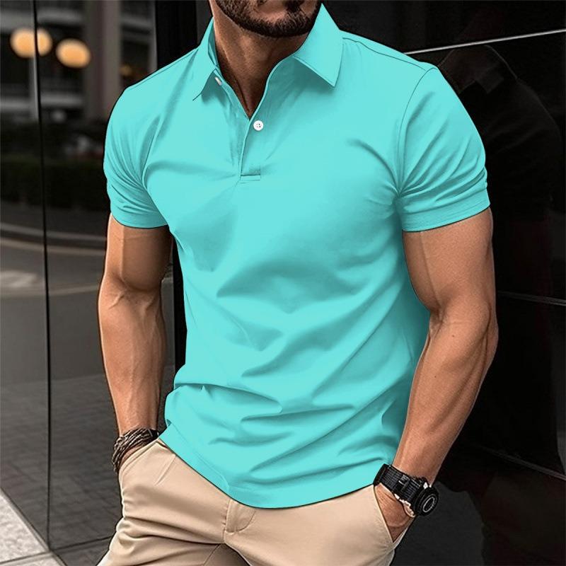 Short Sleeve POLO Shirt Button Solid Color Men's Sweatshirt