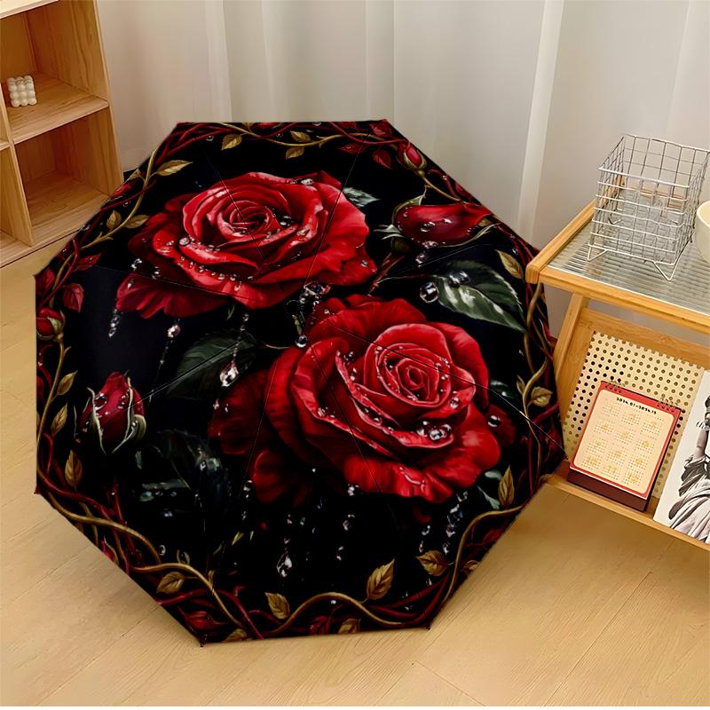 

Circular Floral Stained Glass Theme Automatic Umbrella Compact 8-Rib Design Sturdy Construction Durable Everyday Carry Umbrella Stylish Accessory