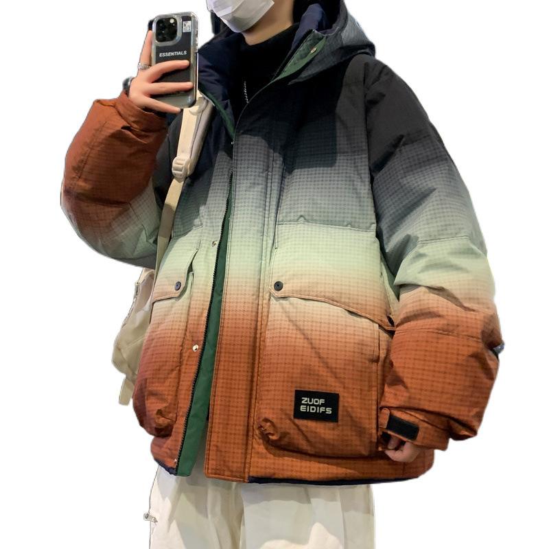 

Градиентный цвет пуховик мужской зимняя новая куртка с капюшоном мужская молодежная одежда для улицы в холодную погоду 4XL