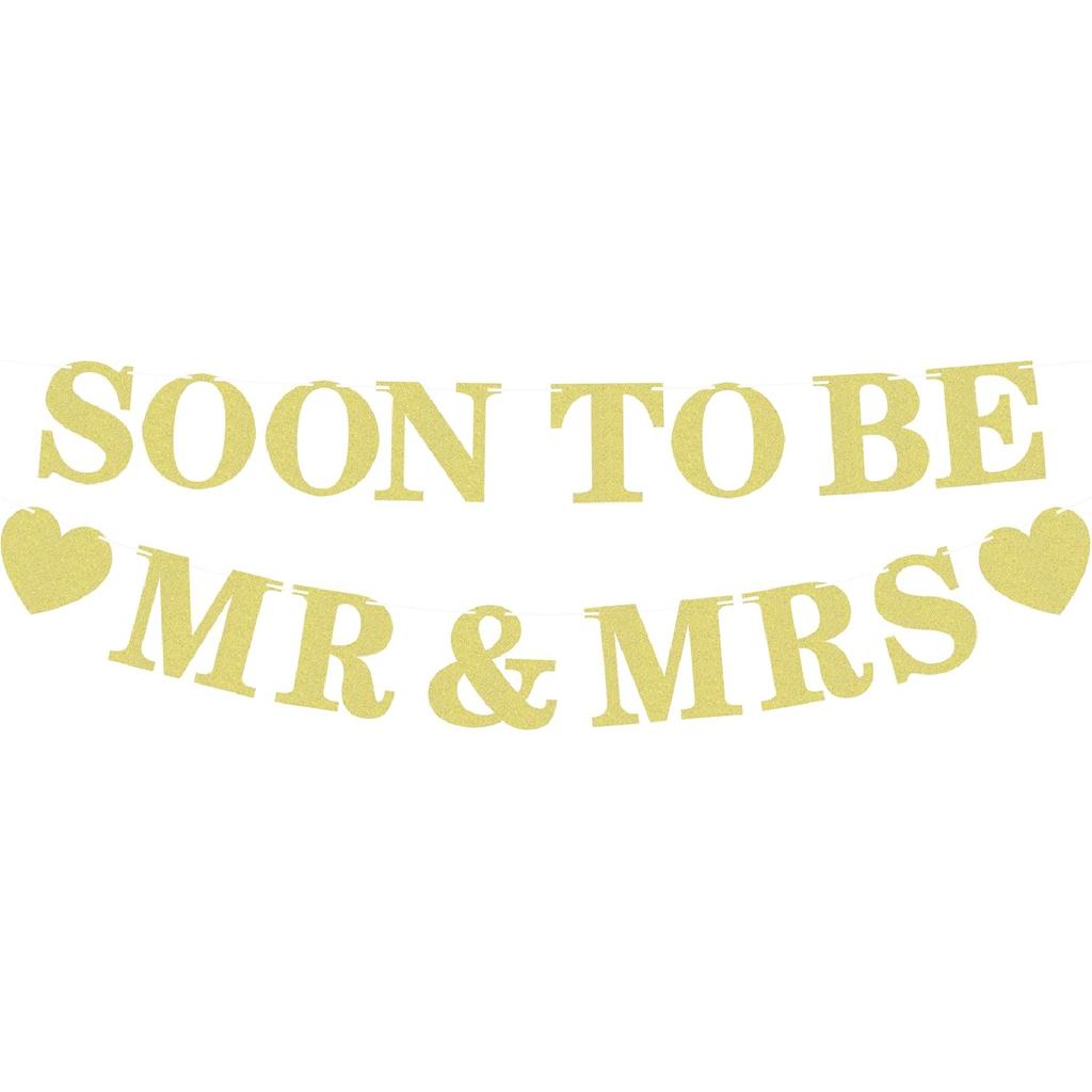 Pre-strung Soon to Be Mr & Mrs Banner - Black Glitter Bridal Shower Decorations for Wedding, Engagement or Bachelorette Party Photo Booth Props