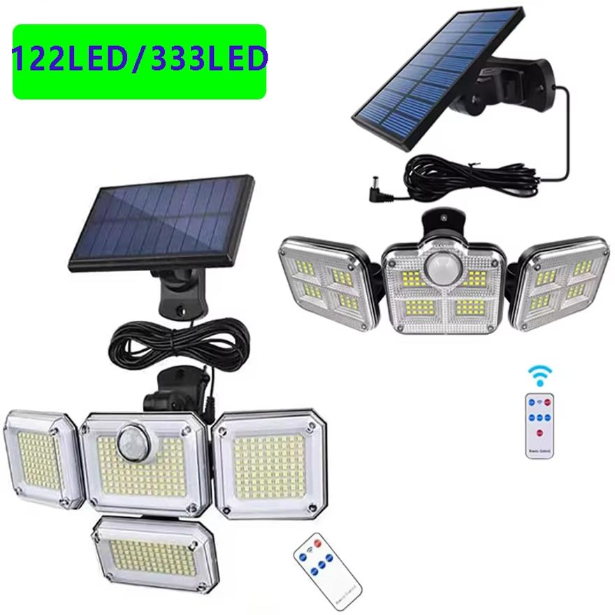 1 PACK Outdoor Motion Sensor Lamp, 4-Head Solar Power Light, 122 LED Solar Light, Flood Lights ,3000 Lumens,270° Lighting Range