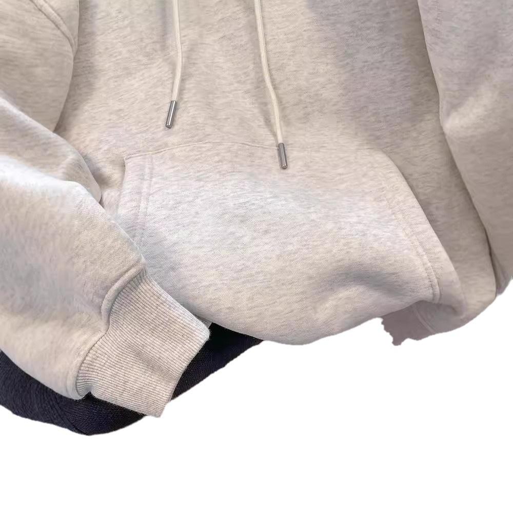 Milk Silk Hooded Sweatshirt, Round Neck, Silver Fox Fleece, 320g