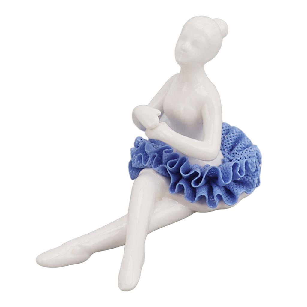 Ballerina Statue Beautiful Relaxed Mood Delicate Ceramic Ballet Dancer Figurine with Blue Dress for