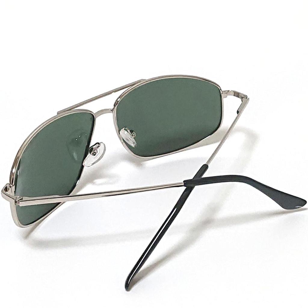 FashionBerry Silver x Green Square Polarized Sunglasses with UV Protection and Metal Frame for Men and Perfect for and Stylish with Polarized and