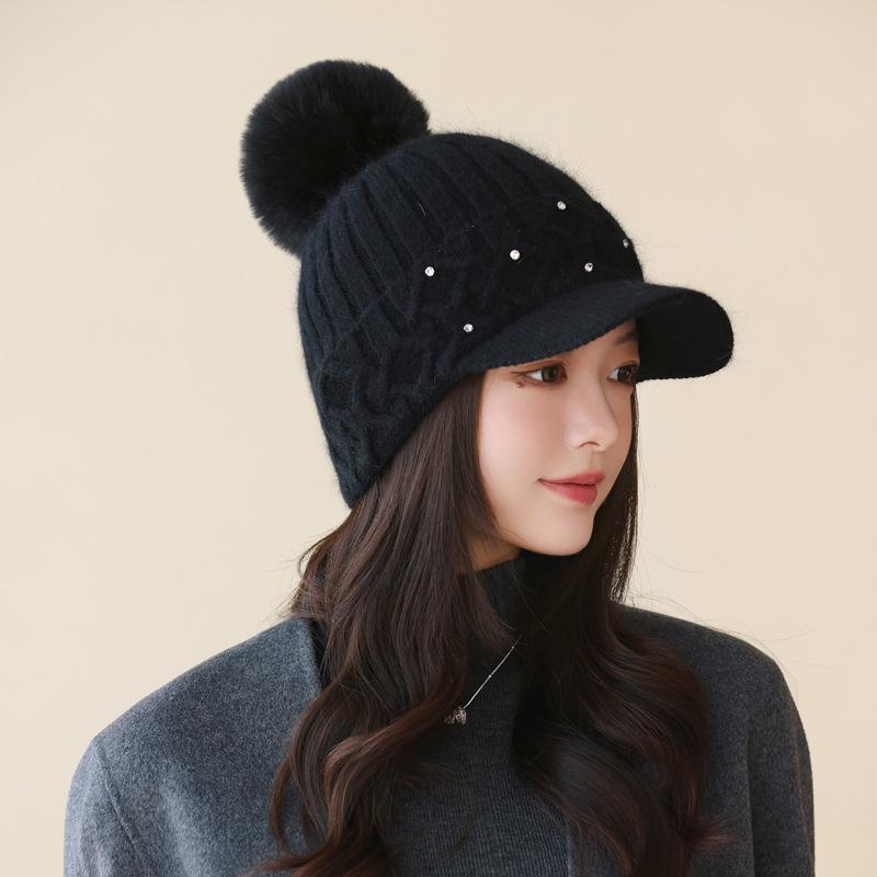 

Вязаная шапка плюс бархат для тепла, корейский стиль, защита ушей, бейсболка, универсальная и модная для езды на велосипеде на открытом воздухе One Size