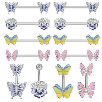 3 STÜCKE 14G Edelstahl Schmetterling Nipplerings Nippel Zunge Bauchnabel Ringe CZ Opal Barbell Körper Piercing Schmuck