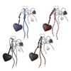 Korean Trendy Leather Heart Bow Keychain Delicate Beaded Keyring Car Key Holder Bag Pendant Decoration For Girls Gift