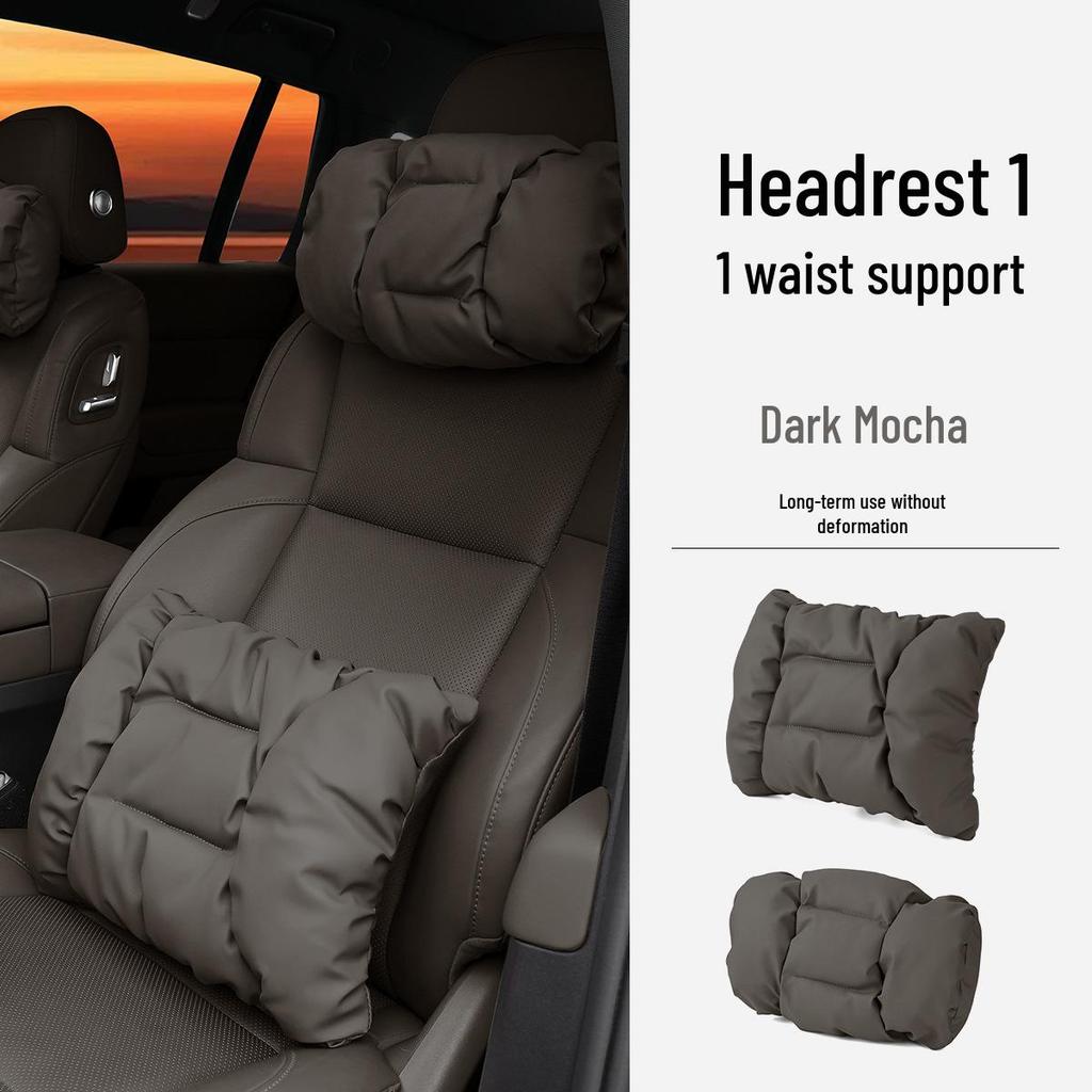 Neues Luxus Auto Kopfstützen- & Lendenwirbelstützkissen - Fleckenresistentes Leder, Fortschrittliche Nackenstütze & Baumwollpolster