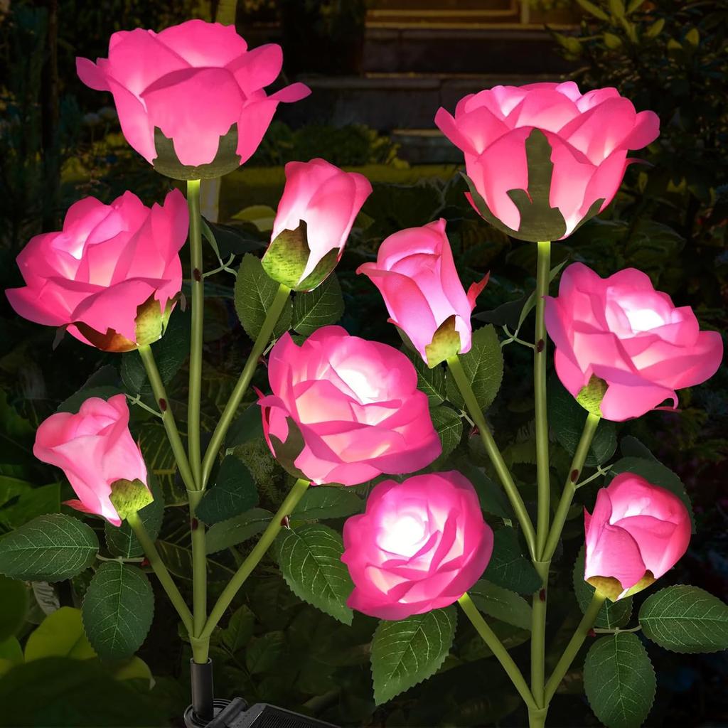 Solar Led Lights Outdoor Decorative 5 Heads Solar Garden Lights Waterproof Rose Flower Lawn Lamp for Yard Patio Garden Decor