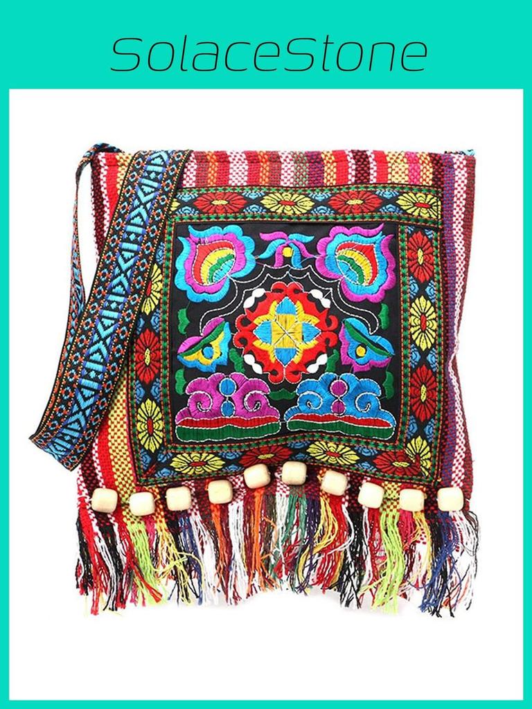Ethnic Style Small Square Bag With Zipper Closure For Womens Fashion Accessory