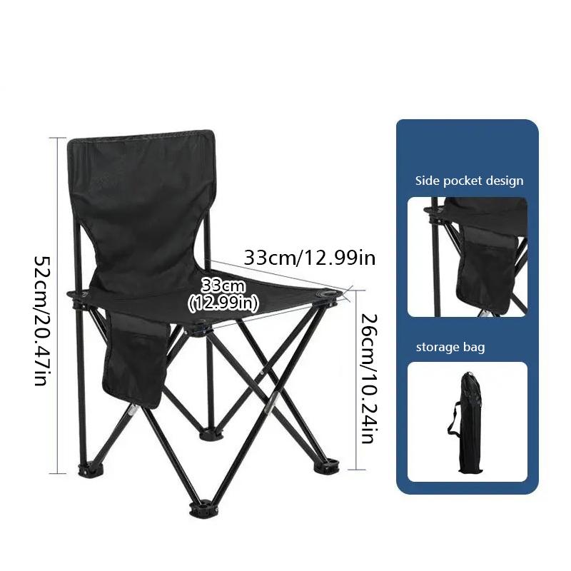 

1 шт. Складной стул Удобный пляжный стул Портативный Ткань Оксфорд Прочный С сумкой для хранения Кемпинг Кемпинговый стул Прочный 52/57 см A чёрный