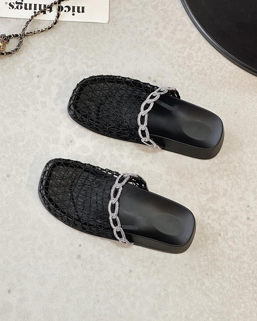 Baotou half slippers women's outer wear 2025 new summer mesh breathable niche thick-bottomed lazy French cool slippers