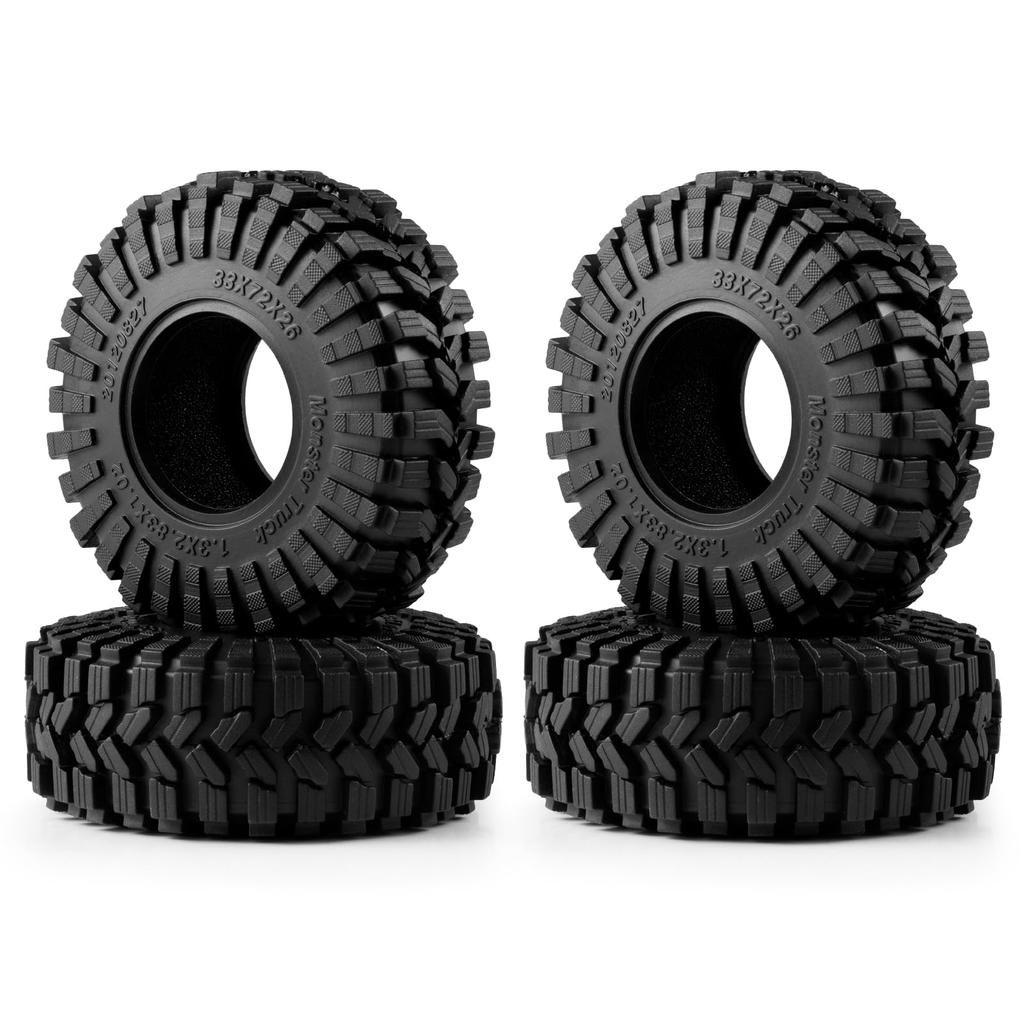 RCMAZO 4-Piece 1.3" Wheel Tires, RC 1.3 Soft Rubber Wheel Tires, 7226mm, for Upgraded TRX4M, SCX24, 118, 124 RC Crawler Cars, Terrain Tires (D)