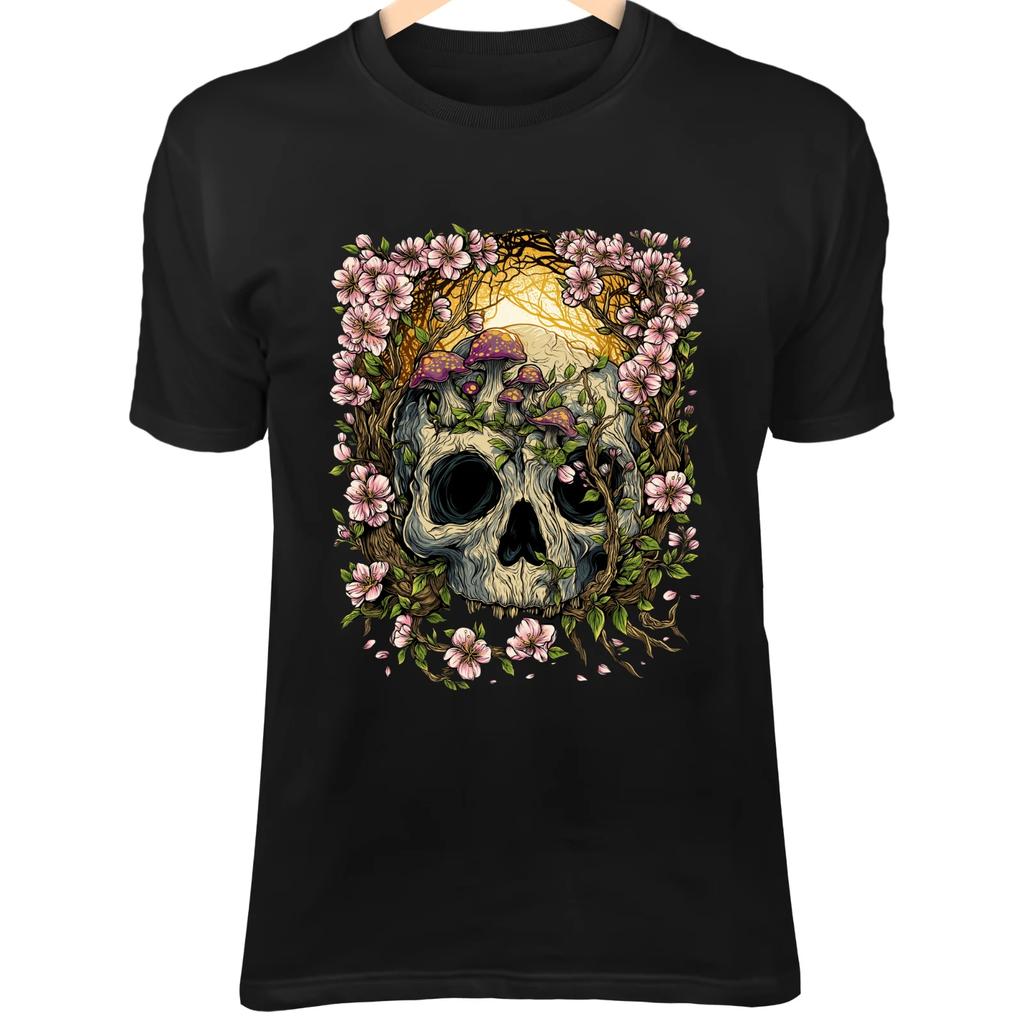 Spring Fantasy Skull - Mushrooms, Golden Sunlight & Cherry Blossoms