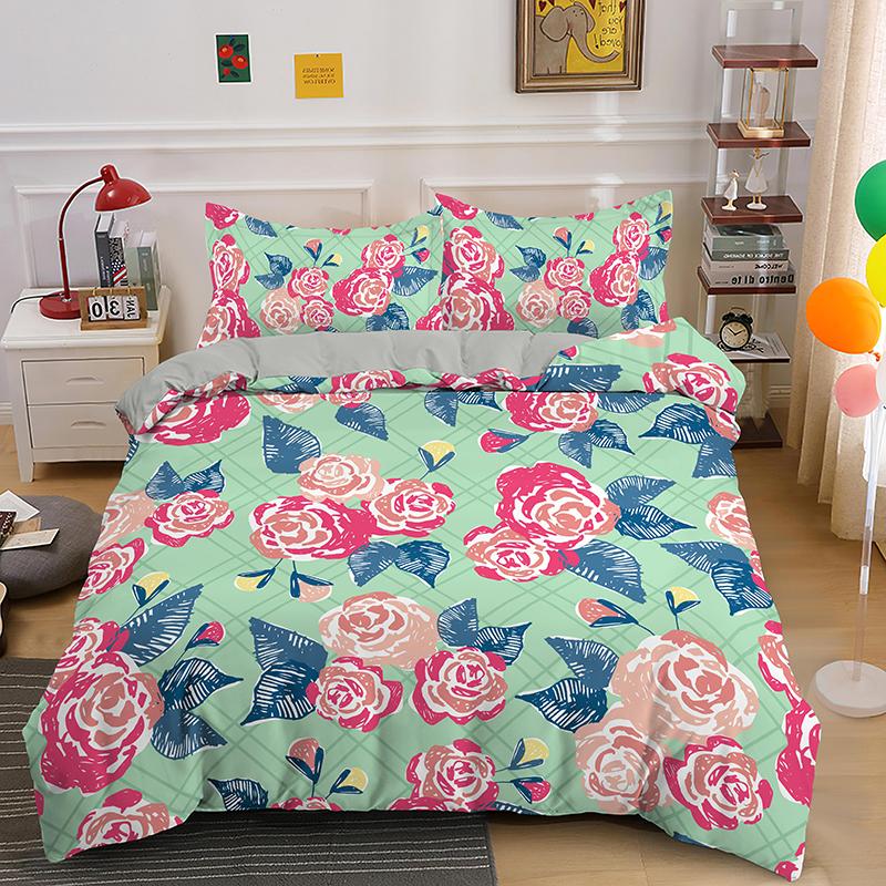 Red Rose Duvet Cover Set 3D Print Romantic Theme Valentine's Day Gift Polyester Comforter Cover with Pillowcase King Queen Size