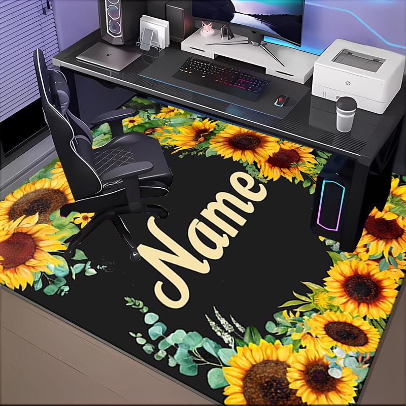 1PC Custom Name Sunflower Artwork Theme Floor Mat Ideal for Living Room, Game Rooms, Office, Bedroom, Floor Mat Playful Design