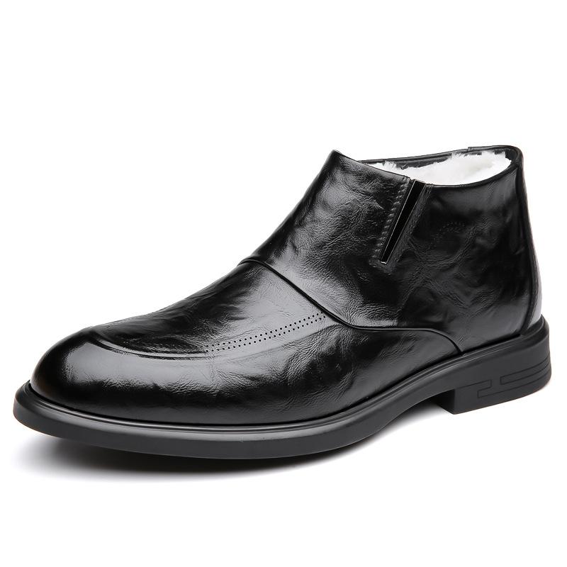 Fashion Men's Shoes 2024 Autumn and Winter Business Formal Cotton Leather Shoes Men's British Velvet Thickened Warm Cotton Shoes 38-44