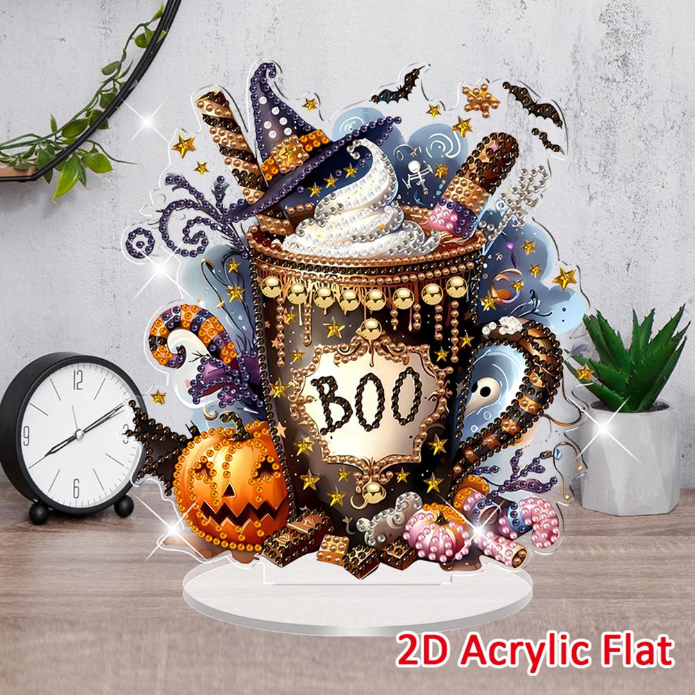 2D Flat Halloween DIY Diamond Painting Desktop Ornaments Kit Diamond Painting Desktop Decorations for Home Office Desktop Decor