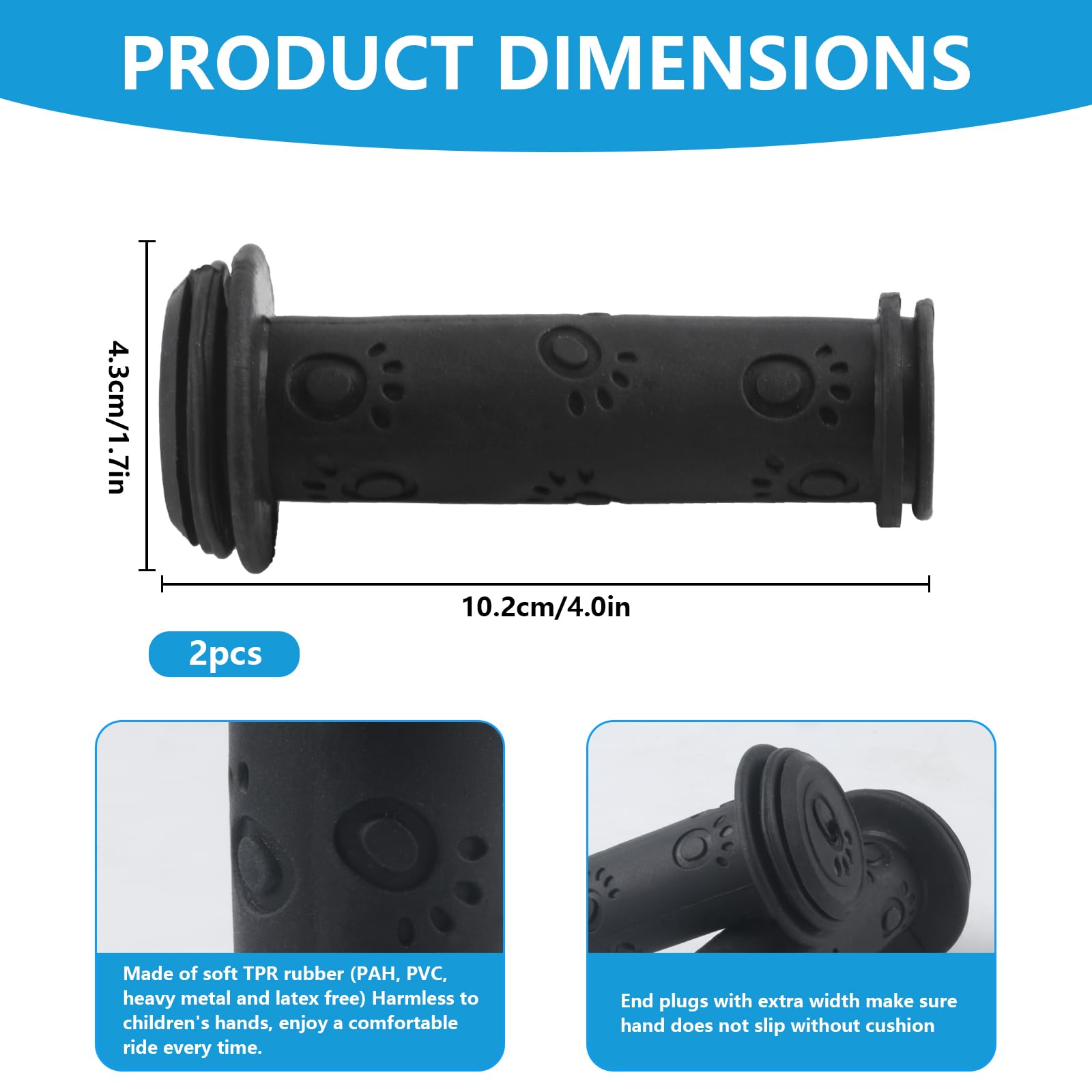 

2-Pair Non-Slip Bike Grips - 0.86 Soft Rubber Handlebar Covers for Kids MTB/Scooter, Black чорний