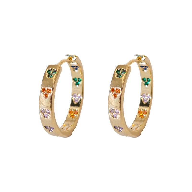 Geometric Large Circle Ear Buckle Color Micro-Inlaid Love Design Earrings Fashion Personality Round Face Thin High-End Earrings