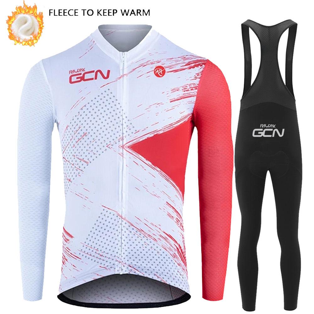RAUDAX GCN Winter Thermal Fleece Road Bike Cycling Clothing Winter Warm Cycling Kits Man's Long Sleeves Cycling Jersey Set