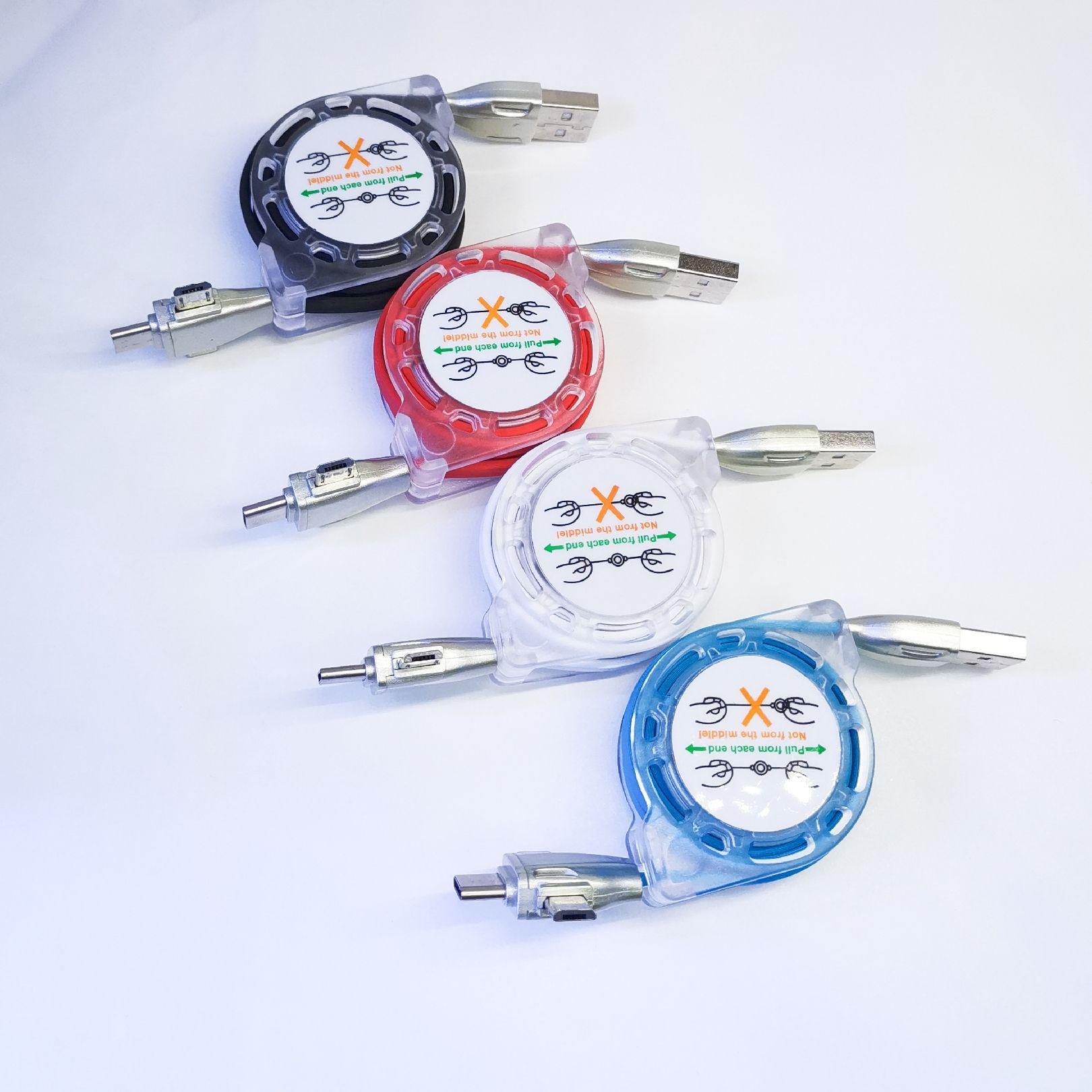 

Cross-Border Luminous 3-in-1 Retractable Data Cable: Android, Type-C, One-to-Three, with Customizable Logo. Straight 3-in-1 Cable красный